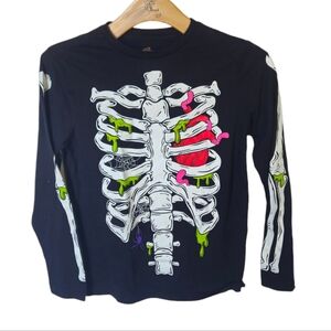 Celebrate! Skeleton Halloween Shirt Boy's Size Large 10/12 Longsleeve Black